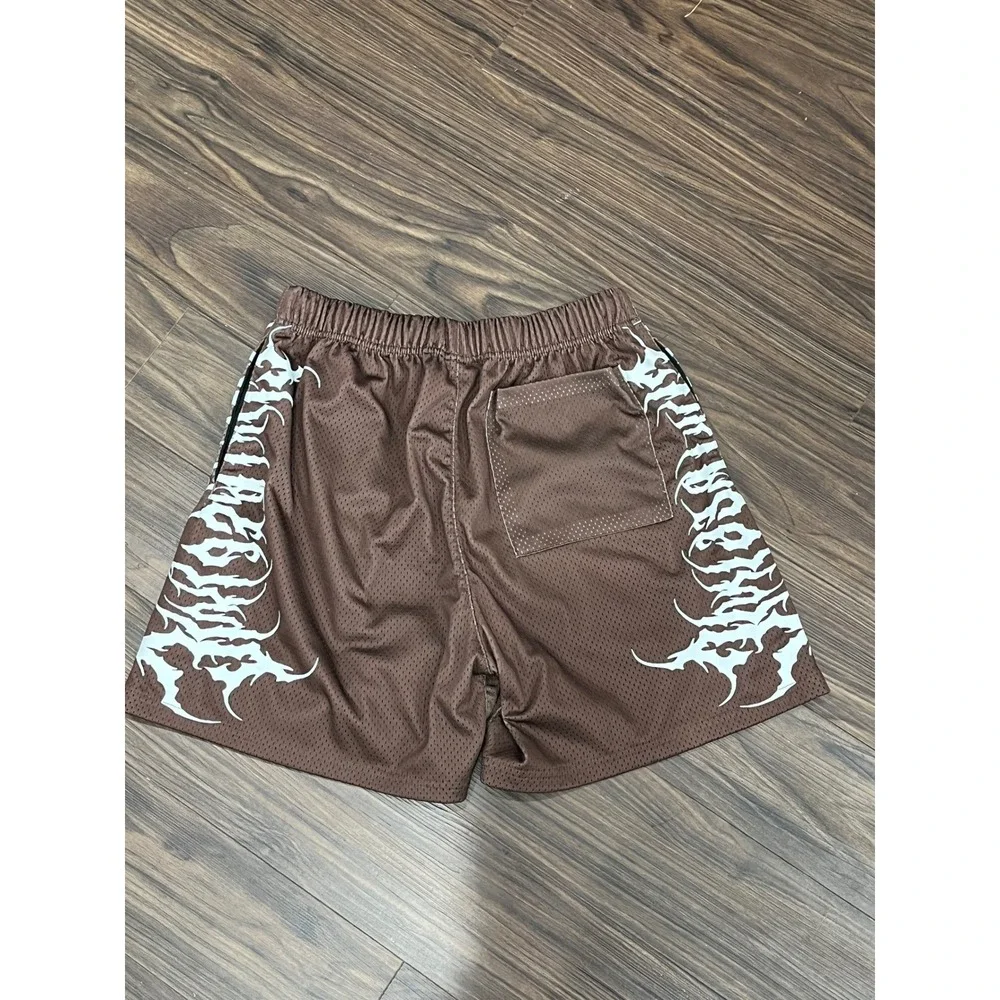 Civil Regime‎ Mens Brown Graphic Mesh Basketball Shorts Flaming Rose Medium
